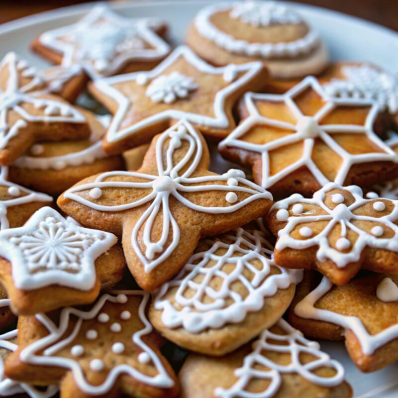 A selection of different sized iced christmas cookied